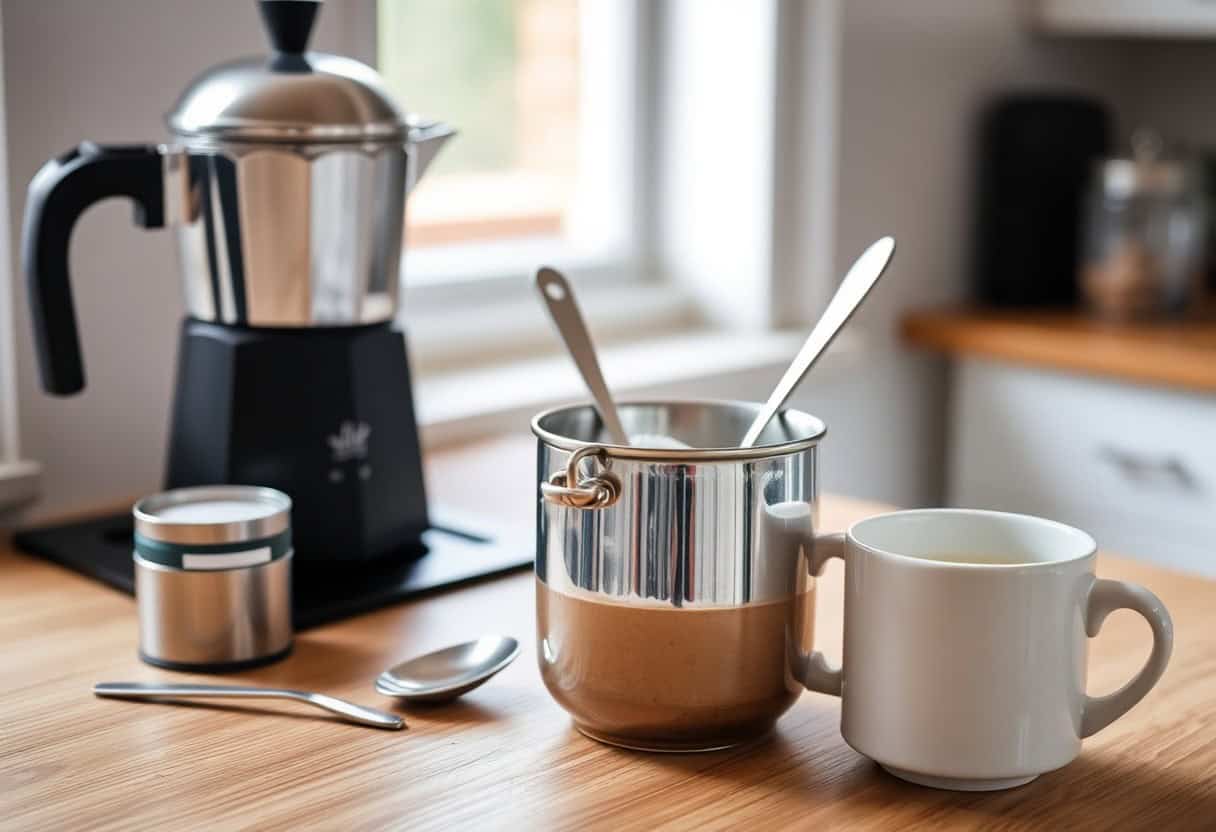 make mochas at home — handmade chocolate coffee drink with steamed milk no espresso machine photorealistic cinematic photo