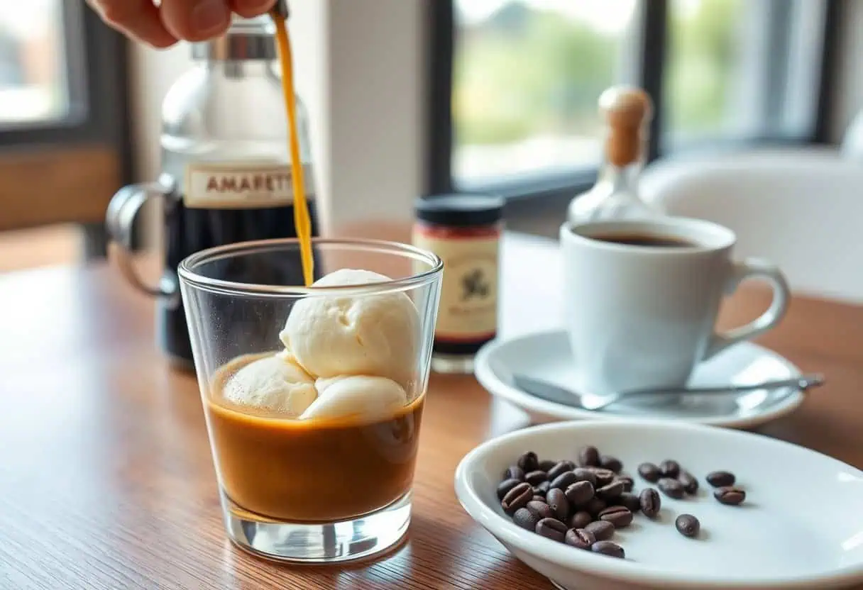 perfect affogato — vanilla ice cream with espresso poured over post-specific photorealistic shot