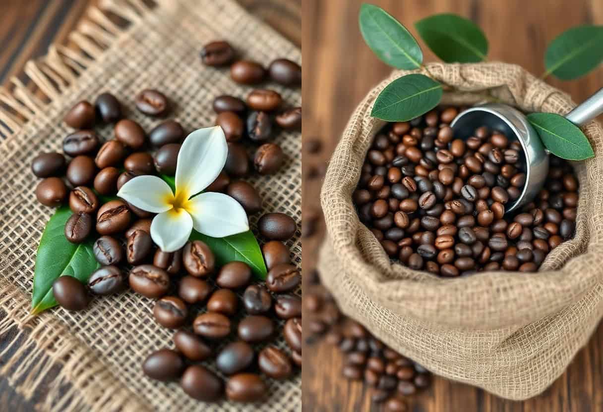 arabica vs robusta — roasted coffee beans compared side by side