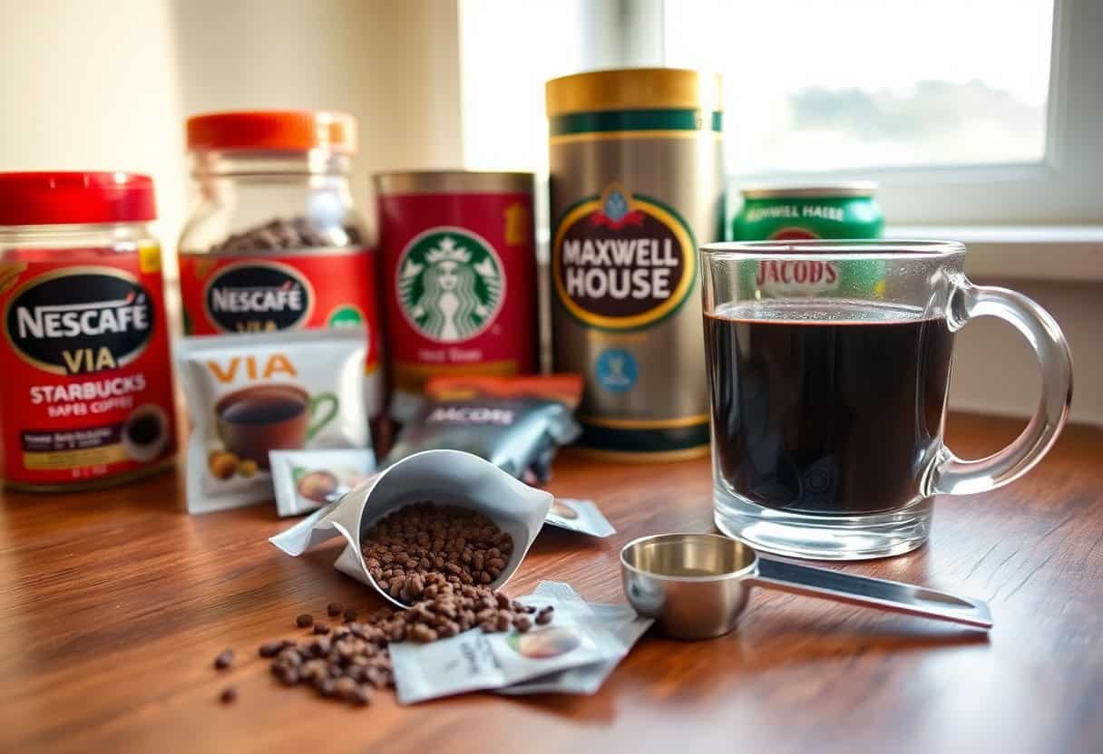 Best instant coffee — jars of premium instant coffee granules and a fresh cup