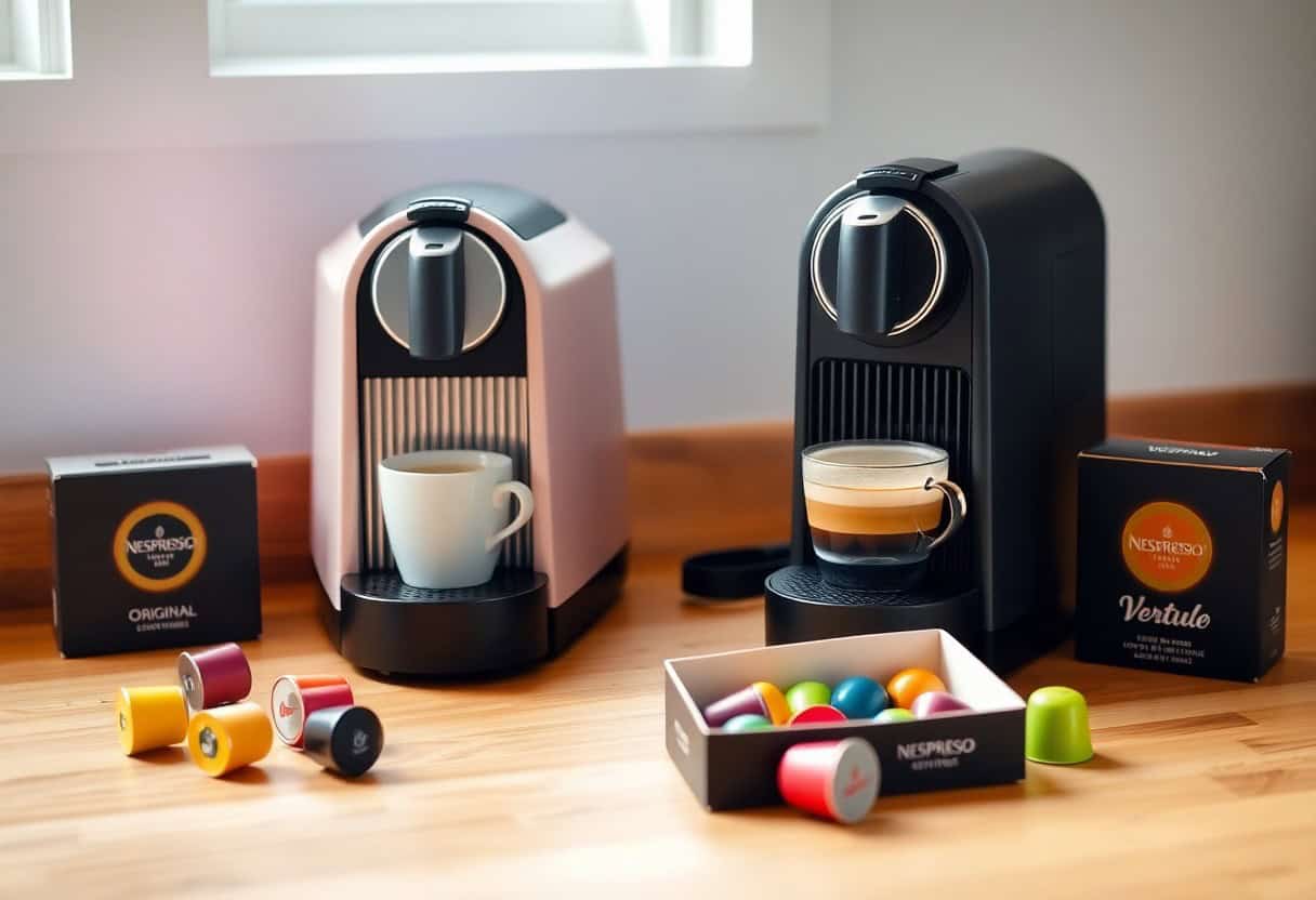 single-serve coffee pods — assorted pods beside an espresso machine