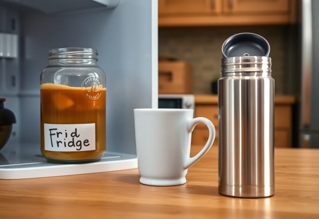 brewed coffee shelf life fridge counter thermos ksy